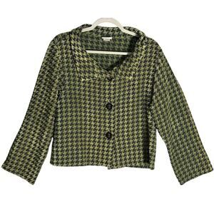Habitat Sz L Plush Houndstooth Short Blazer Jacket‎ Artsy Ombre Avocado Funky